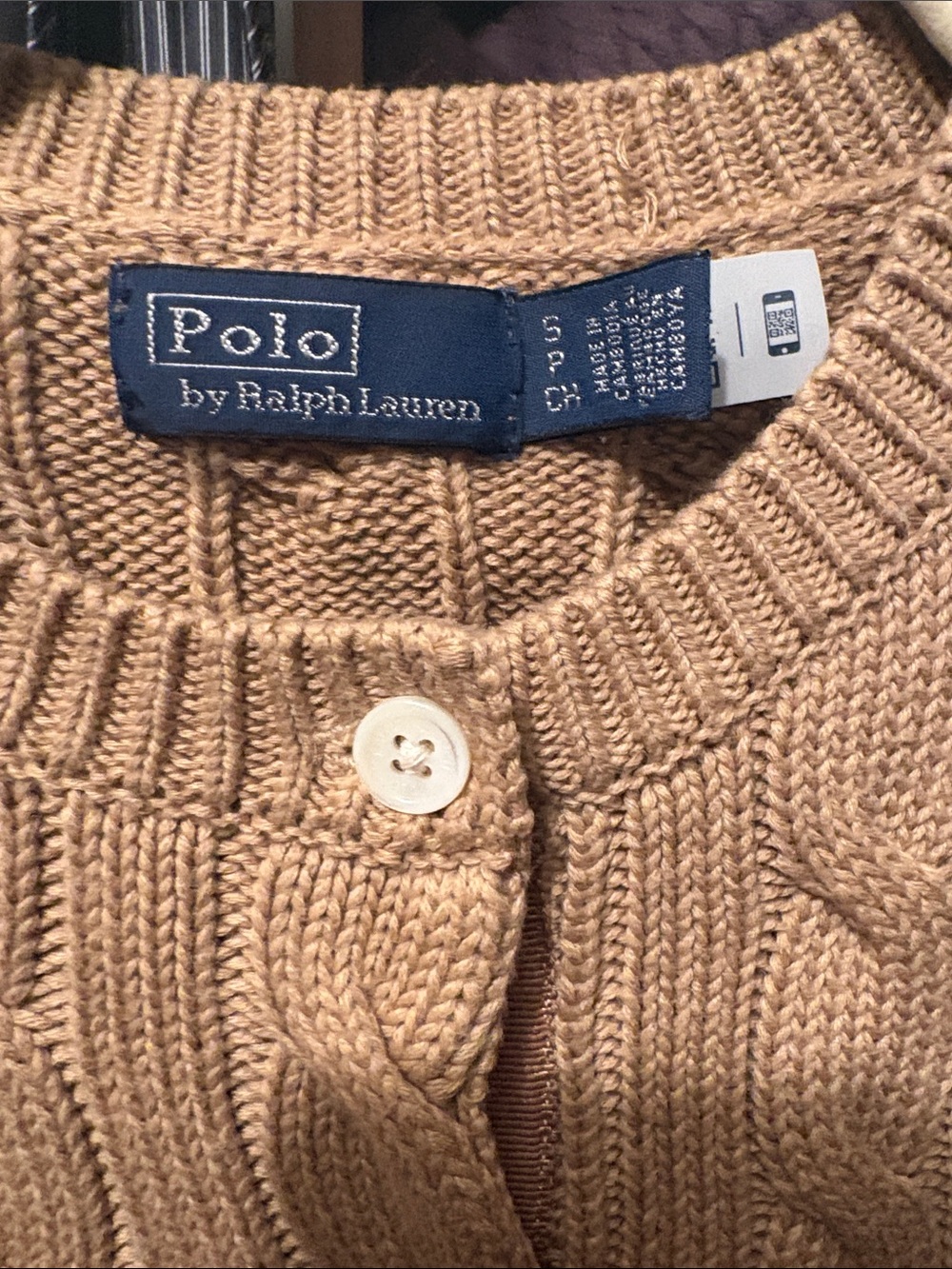 Polo Ralph Lauren Cotton Cable Long Sleeve Cardigan - Vintage Khaki - Small - Picture 6 of 7